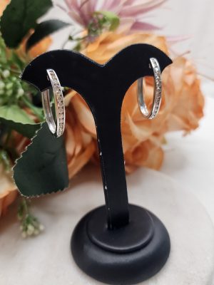 Ladies 9CT White Gold and Diamond Hoop Earrings - IP331904