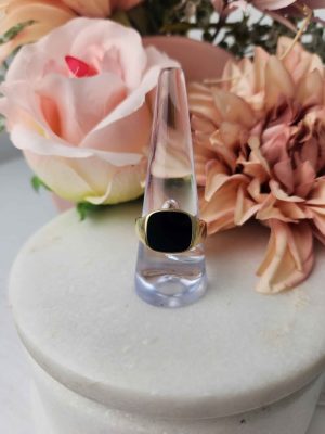 9CT YELLOW GOLD ONYX RING #GN400951