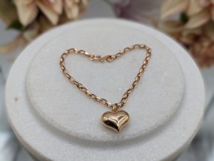Ladies 10CT Rose Gold Mini Belcher Bracelet w/ Heart Pendant (2.54gms) - BP403682