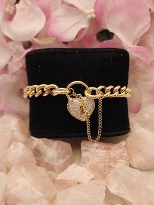 Ladies 9CT Yellow Gold Heart Belcher Bracelet with Diamonds - IP395523
