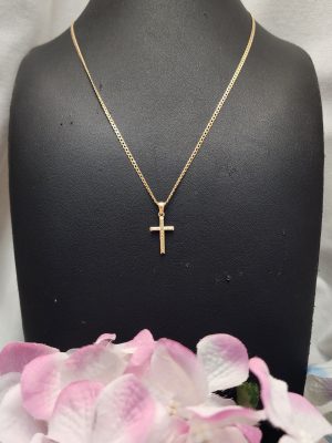 Unisex 9CT Yellow Gold Curb Chain Necklace w/ Cross Pendant - IP388051