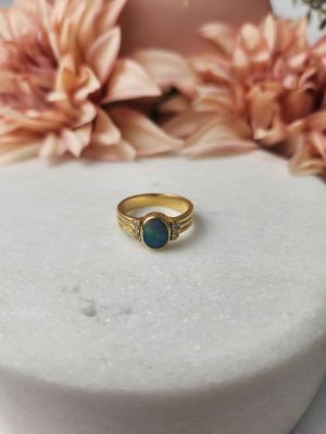 18CT YELLOW GOLD OPAL/DIAMOND RING #GN402135