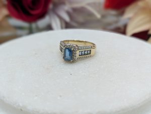 Ladies 9CT Yellow Gold Blue Stone and Diamond Ring (5.1gms) - BP401449