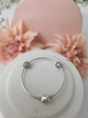 PANDORA SILVER BANGLE WITH X2 CHARMS #GN419309