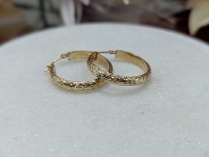 Ladies 9CT Yellow Gold Patterned Hoop Earrings (1.7gms) - BP416020