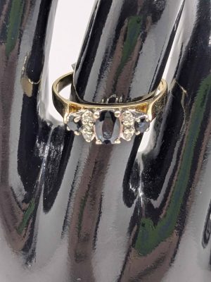 Ladies 9ct Gold Three Blue Stone Ring - BL411880