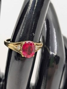 Ladies 9ct Yellow Gold Ring with Red Gemstone - BL391306-1