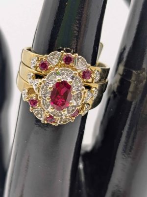 Ladies 10ct Gold Cocktail Cluster Three Ring Set - BL390231