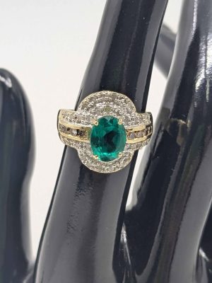 Ladies 14ct Gold Green Cocktail Cluster Ring - BL377798