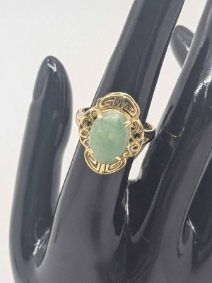 Ladies 14ct Gold Green Cabochon Statement Ring - BL353260