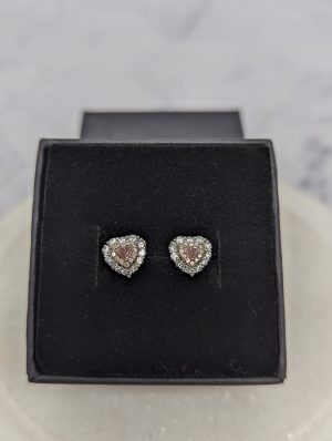 Valuated Ladies 18ct White Gold & Fancy Pink Diamond Stud Earrings (2.6gms) - BP418438