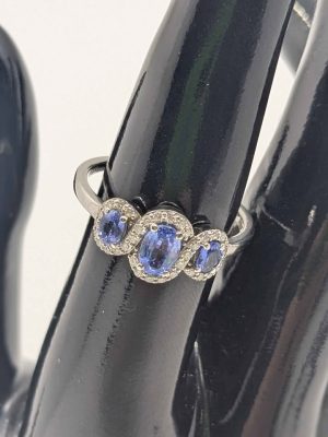 Valuated Three Stone Sapphire and Diamond White Gold Ring - BL421749