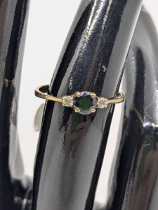 Ladies 9ct Gold Three Stone Ring with Faux Sapphire & Cubic Zirconias - BL371915