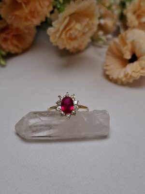 18ct Yellow Gold Red Stone Halo Ring TW419909