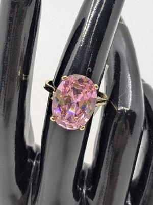 Ladies 9ct Gold Faux Pink Tourmaline Statement Ring - BL370064