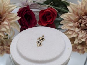 Unisex 9CT Yellow Gold Created Ruby & Black CZ Dragon Pendant (2.1gms) - BP426944