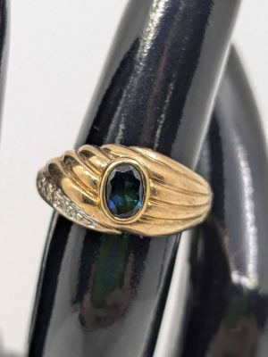 Ladies 9ct Yellow Gold Ring with Diamonds & Faux Sapphire - BL375084