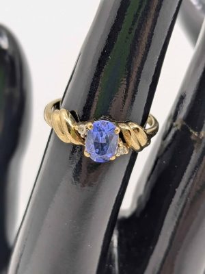 Ladies 9ct Gold Ring with Diamonds & Synthetic Blue Topaz Stone - BL361093