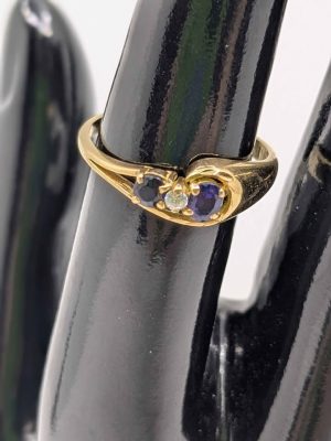 Ladies 18ct Yellow Gold, Three Stone Ring With Faux Sapphires - BL342517