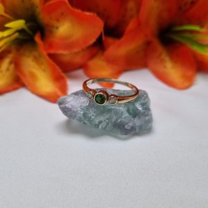 9ct Yellow Gold Green Three-Stone and Cubic Zirconia Ring TW399879