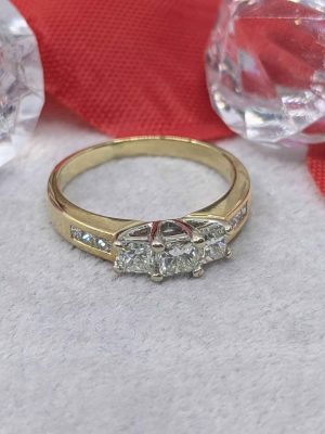 Ladies 18ct Gold Accented Three Stone Diamond Ring - BL395807