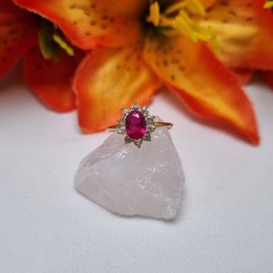 18ct Yellow Gold Red Stone Halo Ring TW419909
