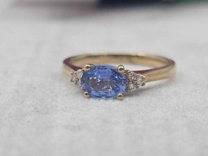 Ladies 9ct Yellow Gold Ring with Blue Stone and Diamonds - BL394538