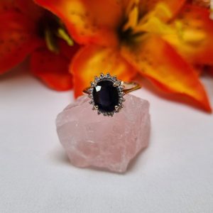 14ct Yellow Gold Blue Stone Halo Ring TW415244