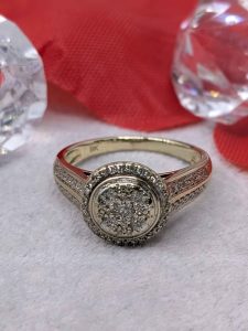 Ladies 9ct Gold Diamond Halo Cluster Ring - BL390074