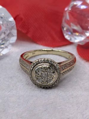 Ladies 9ct Gold Diamond Halo Cluster Ring - BL390074