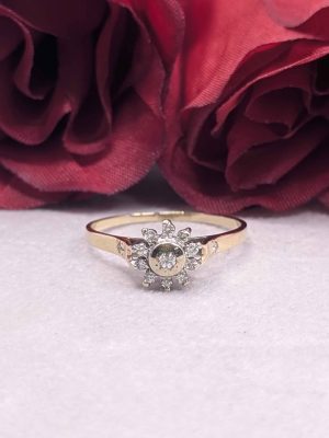 Ladies 9ct Gold Halo Floral Diamond Ring - BL424301