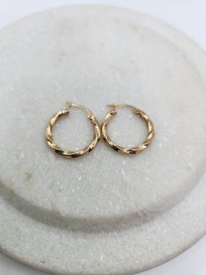 9ct Yellow Gold Twisted Hoop Earrings GN431409