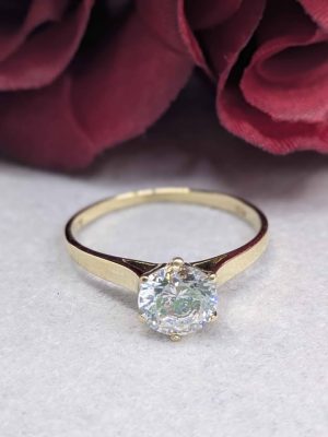 Ladies 9ct Gold Cubic Zirconia Solitaire Ring - BL432561