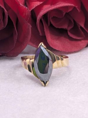 Ladies 10ct Gold Marquise Cut Black Stone Ring - BL383375