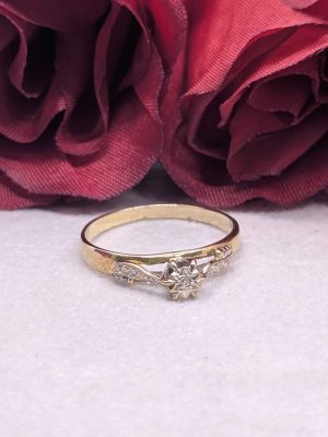 Ladies 9ct Gold Accented Solitaire Diamond Ring - BL389674