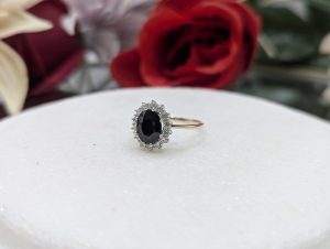 Ladies 9CT Yellow & White Gold Black Stone & Diamond Ring (2.2gms) - BP422952