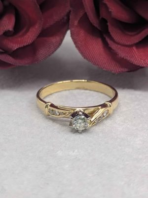 Ladies 18ct Gold Accented Diamond Solitaire Ring - BL431312