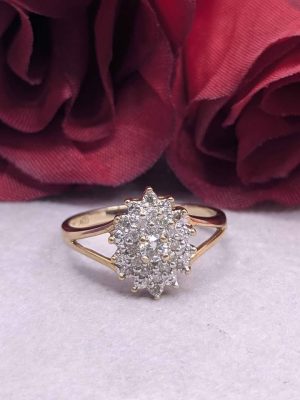 Ladies 9ct Gold Diamond Oval Cluster Ring - BL398364