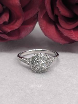 Ladies 10ct White Gold Diamond Halo Ring - BL426576