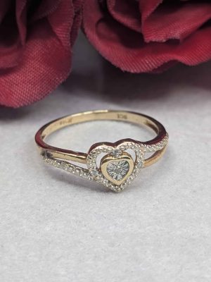 Ladies 9ct Gold Heart Diamond Ring - BL391528