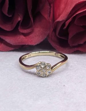 Ladies 9ct Gold Floral Diamond Ring - BL399016