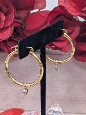 Ladies 9ct Yellow Gold Accented Hoop Earrings - BL433846