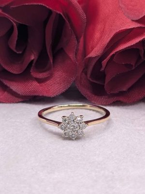 Ladies 9ct Gold Diamond Cluster Halo Floral Ring - BL425498