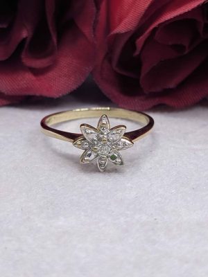 Ladies 9ct Gold Accented Floral Solitaire Diamond Ring - BL398365