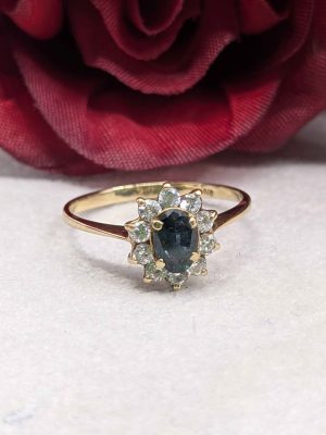 Ladies 9ct Gold Faux Sapphire, Floral Cluster Ring - BL410762-2