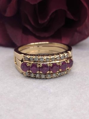Valuated Ladies 18ct Gold Ruby and Diamond Two Ring Set - BL335129