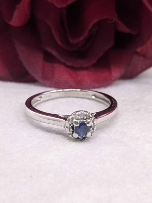 Ladies 10ct White Gold Faux Sapphire Halo Diamond Ring - BL408639