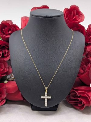 Ladies 10ct Gold Chain with Diamond 9ct Gold Cross Pendant - BL380000
