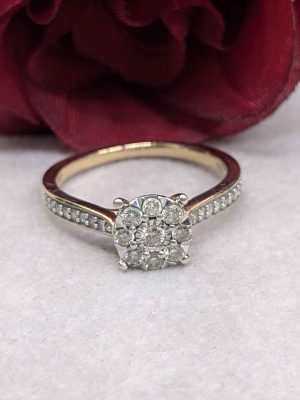Ladies 9ct Yellow Gold Diamond Halo Cluster Ring - BL439709
