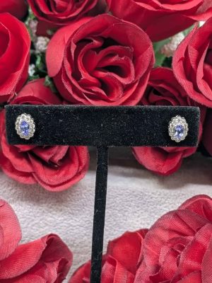 Ladies 10ct White Gold Diamond and Tanzanite Stud Earrings - BL396023